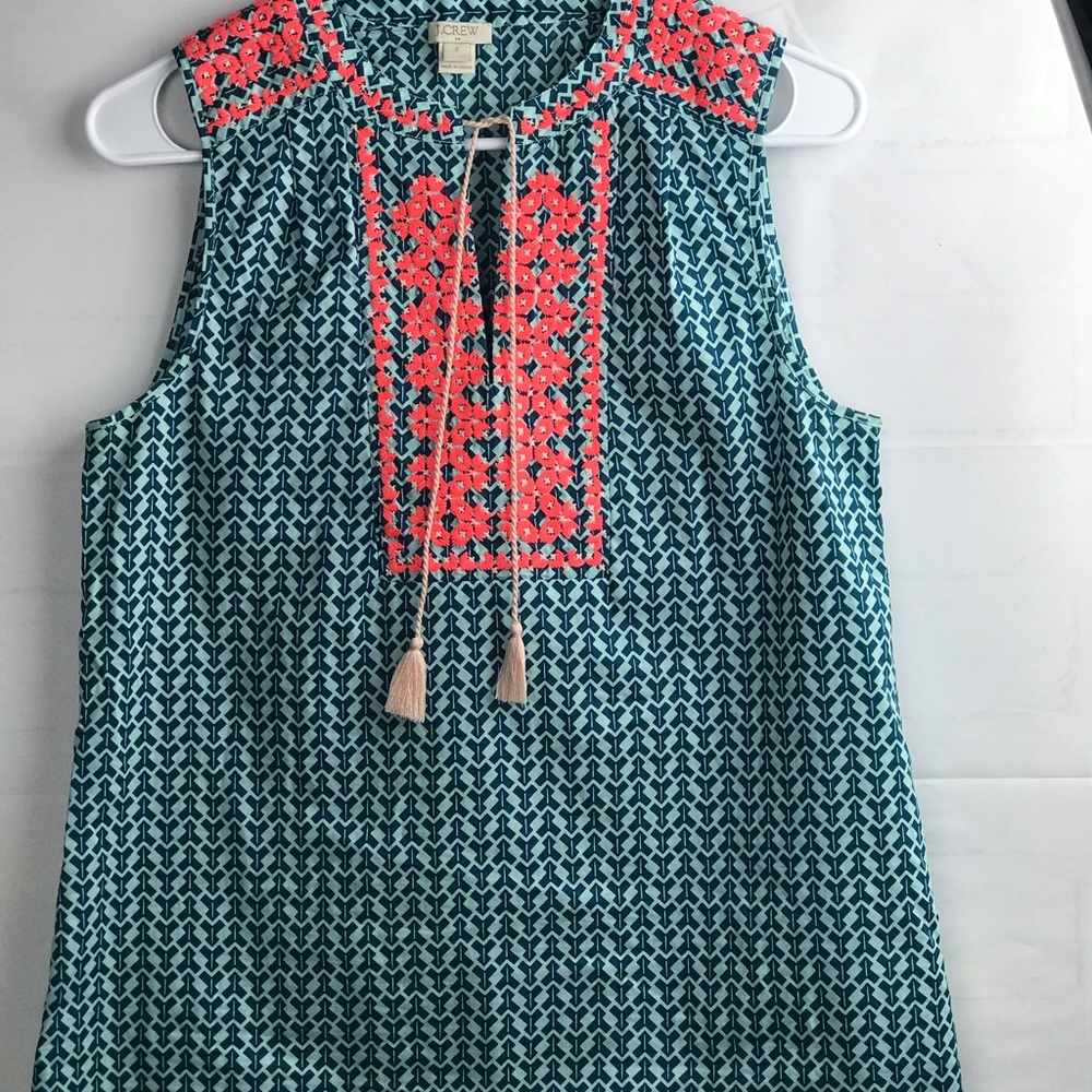 JCREW womens Boho Embroidered Sleeveless top blouse :Sz2
